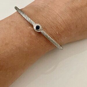 Sterling Silver .925 Faceted Ruby Twisted Cable Bangle Bracelet Size 6-6.5